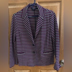 Talbots Womens Knit Blazer Striped Long Sleeve Button Front Casual Jacket XL Pet
